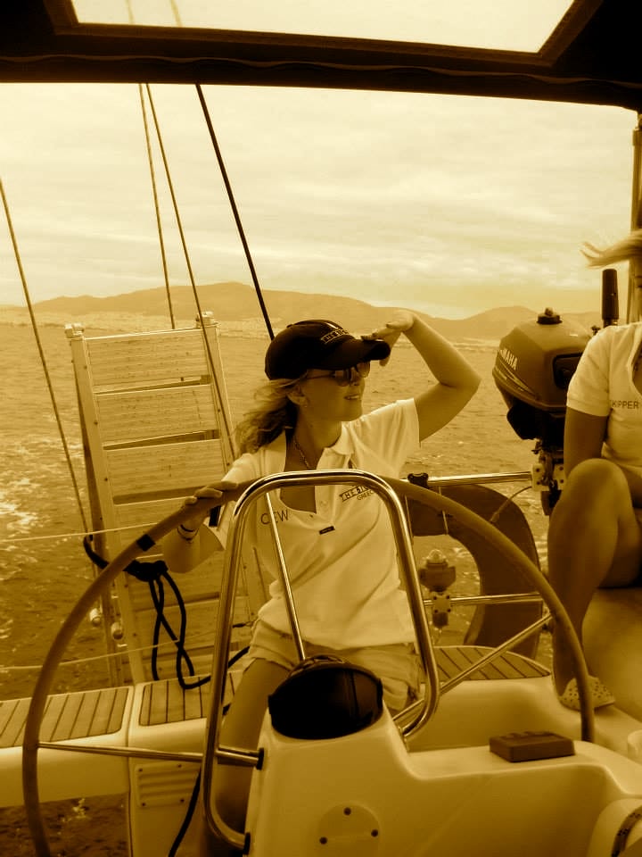 First go at the helm on the way to Aegina with The Big Sail